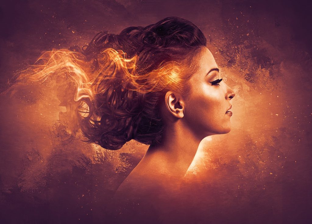 woman, young, beauty, make up, hair, flames, combustion, fantasy, digital art, make up, make up, make up, make up, make up, fantasy